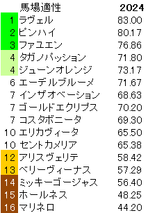 2024　マーメイドＳ　馬場適性指数